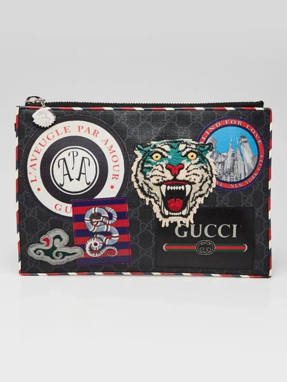 Gucci Black/Grey GG Supreme Canvas Night Courrier Zip Clutch Bag